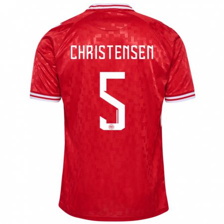 Kandiny Bambino Maglia Danimarca Aske Christensen #5 Rosso Kit Gara Home 24-26 Maglietta