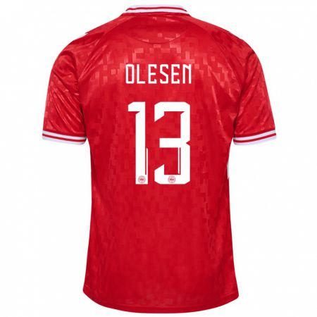 Kandiny Kinderen Denemarken Karoline Olesen #13 Rood Thuisshirt Thuistenue 24-26 T-Shirt