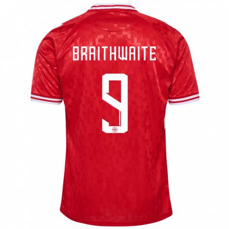 Kandiny Kinderen Denemarken Martin Braithwaite #9 Rood Thuisshirt Thuistenue 24-26 T-Shirt