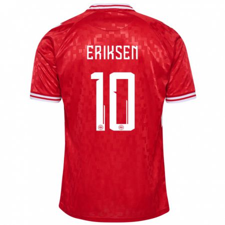 Kandiny Bambino Maglia Danimarca Christian Eriksen #10 Rosso Kit Gara Home 24-26 Maglietta