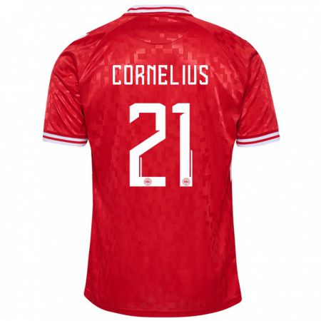 Kandiny Kinderen Denemarken Andreas Cornelius #21 Rood Thuisshirt Thuistenue 24-26 T-Shirt