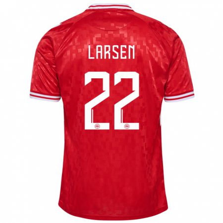 Kandiny Kinder Dänemark Kathrine Larsen #22 Rot Heimtrikot Trikot 24-26 T-Shirt Österreich