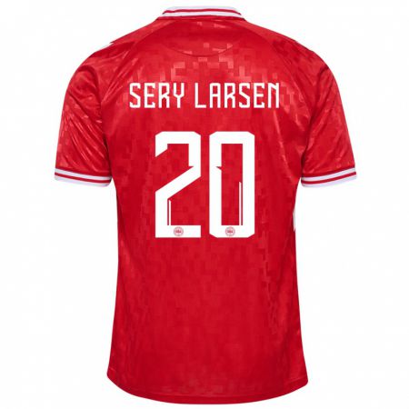 Kandiny Kinder Dänemark Japhet Sery Larsen #20 Rot Heimtrikot Trikot 24-26 T-Shirt Österreich