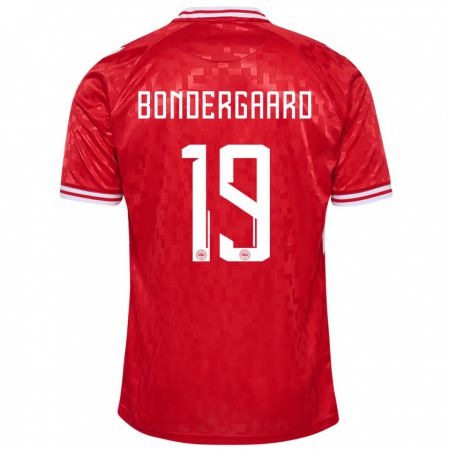 Kandiny Bambino Maglia Danimarca Asbjorn Bondergaard #19 Rosso Kit Gara Home 24-26 Maglietta