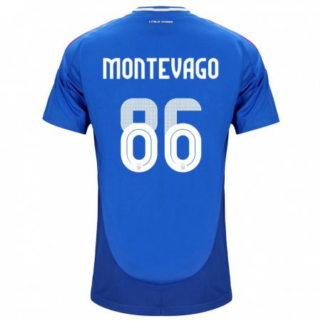 Kandiny Bambino Maglia Italia Daniele Montevago #86 Blu Kit Gara Home 24-26 Maglietta