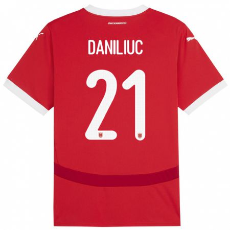 Kandiny Bambino Maglia Austria Flavius Daniliuc #21 Rosso Kit Gara Home 24-26 Maglietta