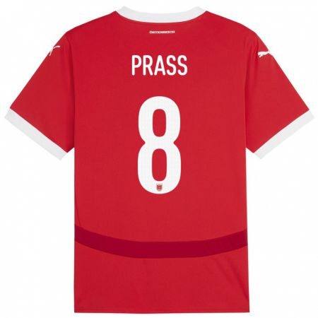 Kandiny Kinder Österreich Alexander Prass #8 Rot Heimtrikot Trikot 24-26 T-Shirt Österreich