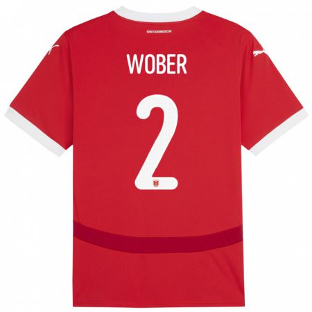 Kandiny Bambino Maglia Austria Maximilian Wöber #2 Rosso Kit Gara Home 24-26 Maglietta