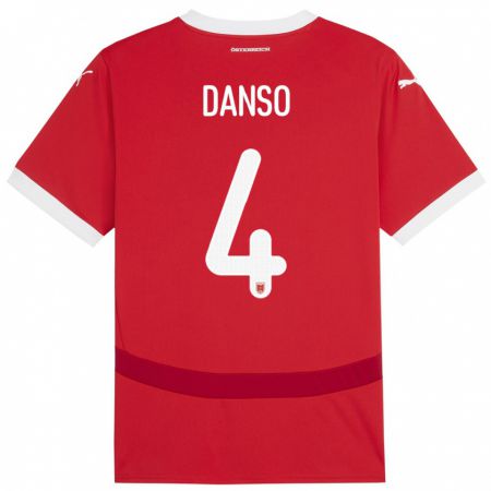 Kandiny Niño Camiseta Austria Kevin Danso #4 Rojo 1ª Equipación 24-26 La Camisa