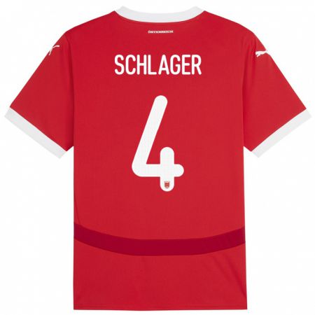 Kandiny Bambino Maglia Austria Xaver Schlager #4 Rosso Kit Gara Home 24-26 Maglietta