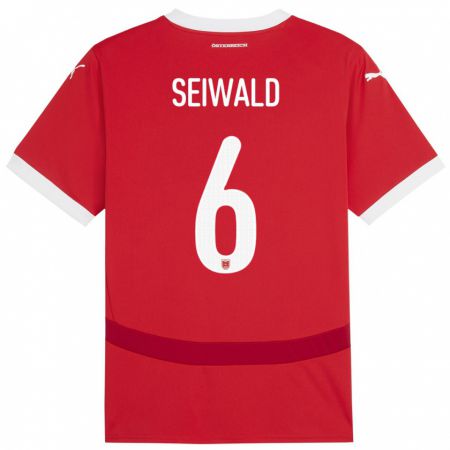 Kandiny Bambino Maglia Austria Nicolas Seiwald #6 Rosso Kit Gara Home 24-26 Maglietta