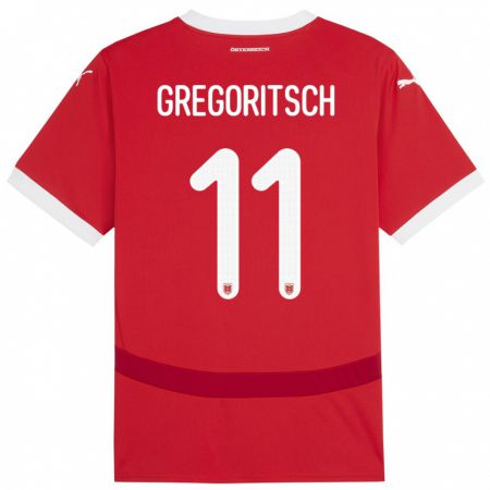 Kandiny Bambino Maglia Austria Michael Gregoritsch #11 Rosso Kit Gara Home 24-26 Maglietta