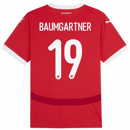 Kandiny Bambino Maglia Austria Christoph Baumgartner #19 Rosso Kit Gara Home 24-26 Maglietta