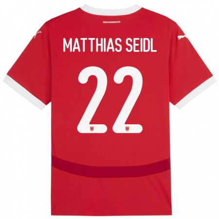 Kandiny Bambino Maglia Austria Matthias Seidl #22 Rosso Kit Gara Home 24-26 Maglietta