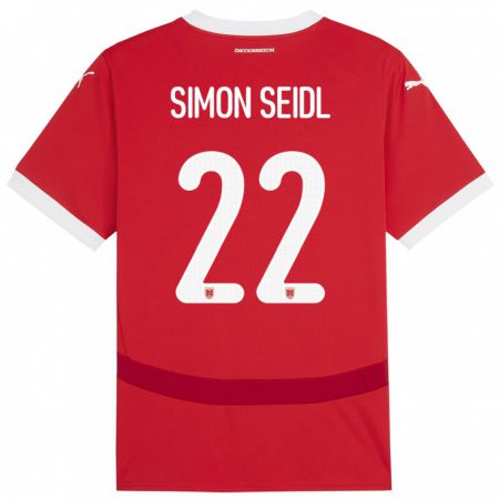 Kandiny Bambino Maglia Austria Simon Seidl #22 Rosso Kit Gara Home 24-26 Maglietta