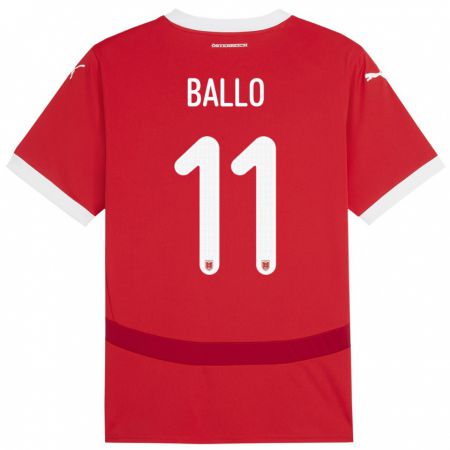 Kandiny Bambino Maglia Austria Thierno Ballo #11 Rosso Kit Gara Home 24-26 Maglietta