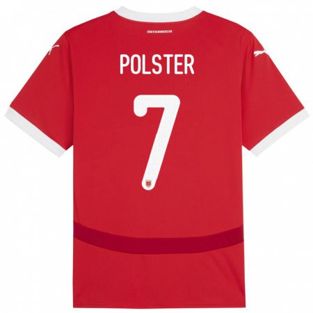 Kandiny Bambino Maglia Austria Manuel Polster #7 Rosso Kit Gara Home 24-26 Maglietta