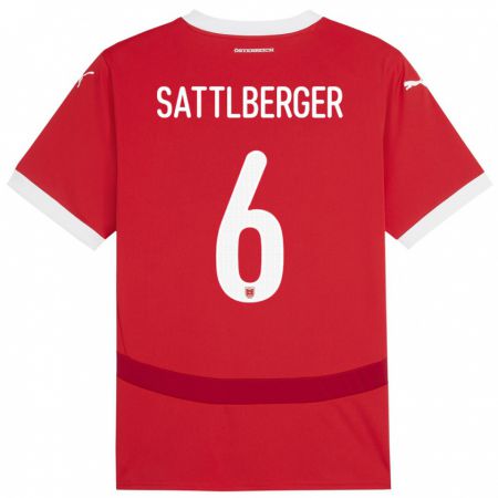 KandinyキッズオーストリアNikolas Sattlberger#6赤ホームシャツ24-26ジャージーユニフォーム