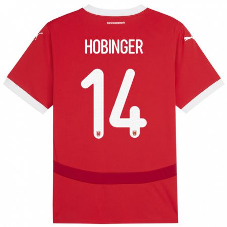 Kandiny Bambino Maglia Austria Marie Höbinger #14 Rosso Kit Gara Home 24-26 Maglietta