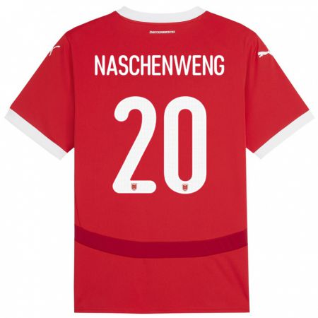 Kandiny Bambino Maglia Austria Katharina Naschenweng #20 Rosso Kit Gara Home 24-26 Maglietta