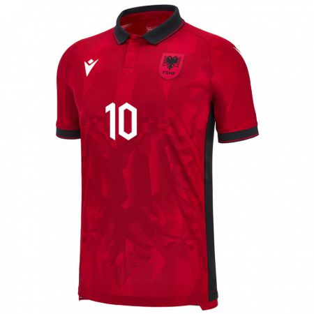 Kandiny Bambino Maglia Albania Adrion Pajaziti #10 Rosso Kit Gara Home 24-26 Maglietta