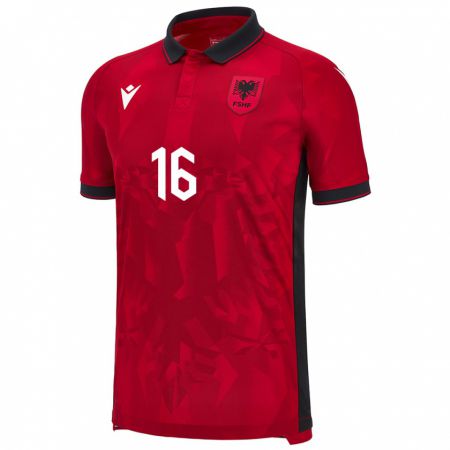 Kandiny Bambino Maglia Albania Dean Vranici #16 Rosso Kit Gara Home 24-26 Maglietta