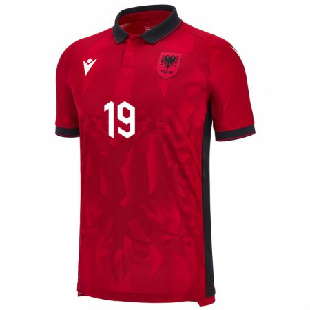 Kandiny Bambino Maglia Albania Matilda Gjergji #19 Rosso Kit Gara Home 24-26 Maglietta