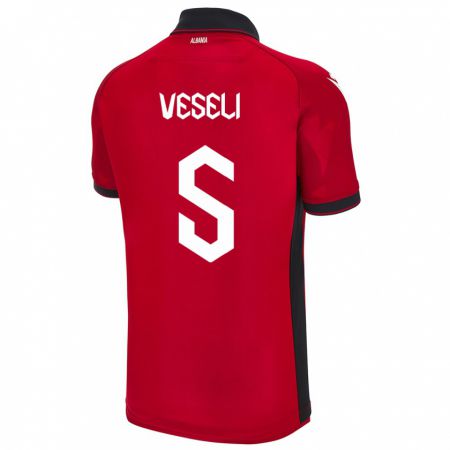 Kandiny Bambino Maglia Albania Frédéric Veseli #5 Rosso Kit Gara Home 24-26 Maglietta