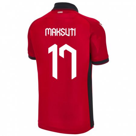 Kandiny Bambino Maglia Albania Kristina Maksuti #17 Rosso Kit Gara Home 24-26 Maglietta