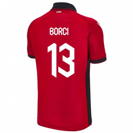 Kandiny Bambino Maglia Albania Klaudia Borci #13 Rosso Kit Gara Home 24-26 Maglietta