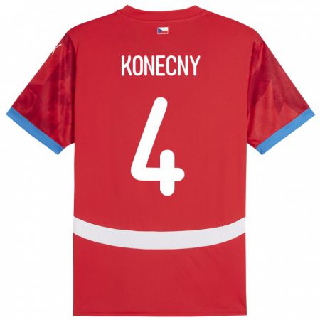 Kandiny Kinderen Tsjechië Mikulas Konecny #4 Rood Thuisshirt Thuistenue 24-26 T-Shirt