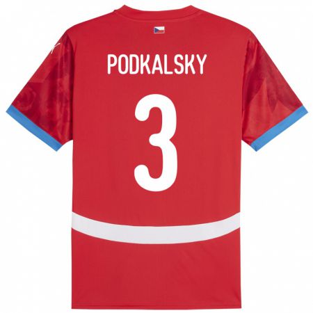 Kandiny Bambino Maglia Cechia Jakub Podkalsky #3 Rosso Kit Gara Home 24-26 Maglietta