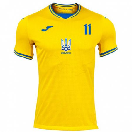 Kandiny Bambino Maglia Ucraina Nikita Kryvtsov #11 Giallo Kit Gara Home 24-26 Maglietta