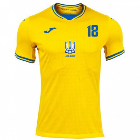 Kandiny Bambino Maglia Ucraina Kateryna Korsun #18 Giallo Kit Gara Home 24-26 Maglietta