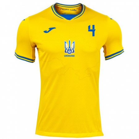 Kandiny Kinder Ukraine Maksym Dyachuk #4 Gelb Heimtrikot Trikot 24-26 T-Shirt Österreich