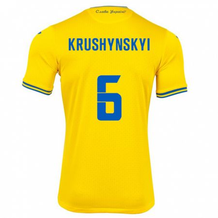 Kandiny Bambino Maglia Ucraina Borys Krushynskyi #6 Giallo Kit Gara Home 24-26 Maglietta