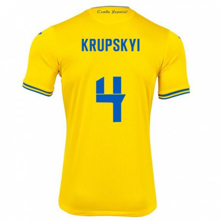 Kandiny Kinderen Oekraïne Ilya Krupskyi #4 Geel Thuisshirt Thuistenue 24-26 T-Shirt België