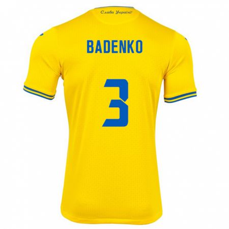 Kandiny Bambino Maglia Ucraina Ilya Badenko #3 Giallo Kit Gara Home 24-26 Maglietta