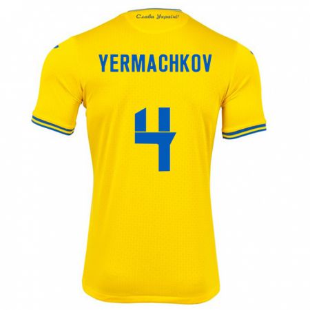 Kandiny Bambino Maglia Ucraina Ivan Yermachkov #4 Giallo Kit Gara Home 24-26 Maglietta