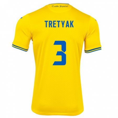 Kandiny Kinderen Oekraïne Demyan Tretyak #3 Geel Thuisshirt Thuistenue 24-26 T-Shirt België