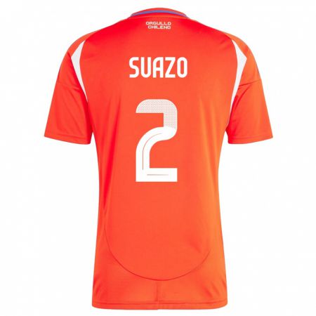 Kandiny Kinder Chile Gabriel Suazo #2 Rot Heimtrikot Trikot 24-26 T-Shirt Österreich