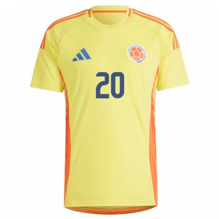 Kandiny Bambino Maglia Colombia Brayan Caicedo #20 Giallo Kit Gara Home 24-26 Maglietta