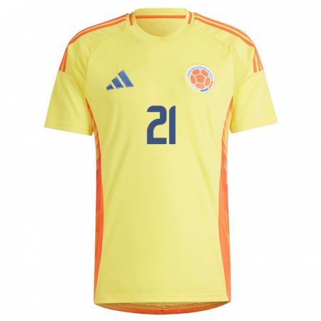 Kandiny Bambino Maglia Colombia Samuel Velásquez #21 Giallo Kit Gara Home 24-26 Maglietta