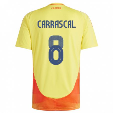 Kandiny Kinderen Colombia Jorge Carrascal #8 Geel Thuisshirt Thuistenue 24-26 T-Shirt België