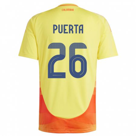 Kandiny Kinderen Colombia Gustavo Puerta #26 Geel Thuisshirt Thuistenue 24-26 T-Shirt