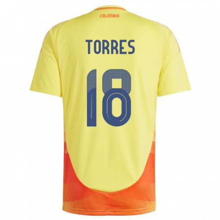 Kandiny Bambino Maglia Colombia Jhojan Torres #18 Giallo Kit Gara Home 24-26 Maglietta