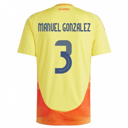 Kandiny Kinderen Colombia Carlos Manuel González #3 Geel Thuisshirt Thuistenue 24-26 T-Shirt