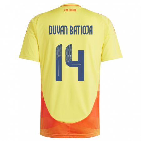 KandinyキッズコロンビアAndy Duván Batioja#14黄ホームシャツ24-26ジャージーユニフォーム