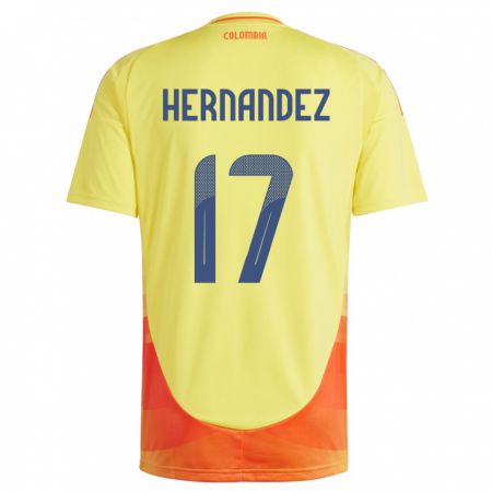 Kandiny Kinder Kolumbien Jhoan Hernández #17 Gelb Heimtrikot Trikot 24-26 T-Shirt Österreich