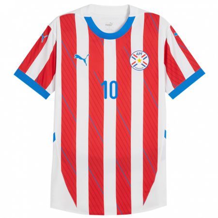 Kandiny Kinder Paraguay Jessica Martínez #10 Weiß Rot Heimtrikot Trikot 24-26 T-Shirt Österreich